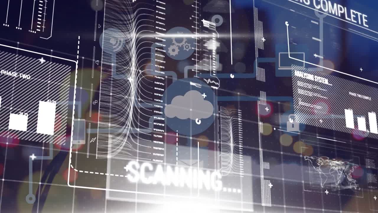 animación de iconos de medios sobre el procesamiento de datos