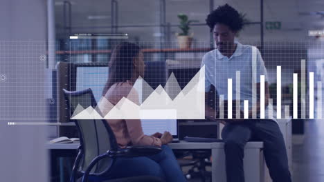 animation of data processing over diverse business people in office