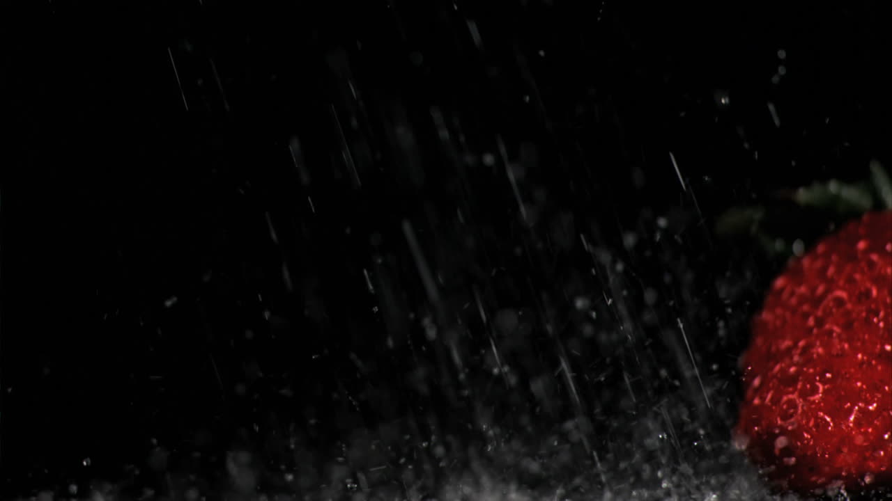 Strawberries in super slow motion being wet