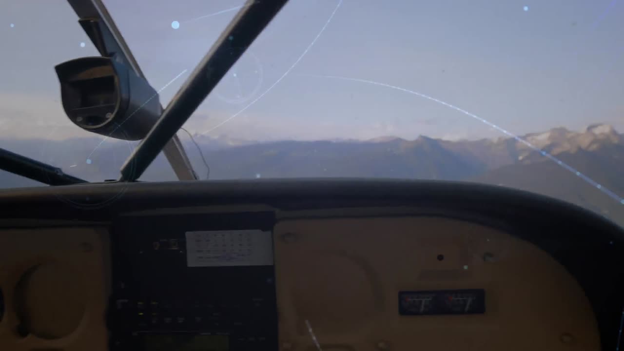 анимация сети соединений над летающим самолетом