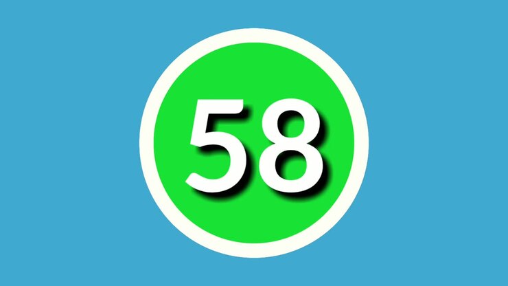 Number 58 fifty eight sign symbol animation motion graphics on green sphere on blue background,4k cartoon video number for video elements