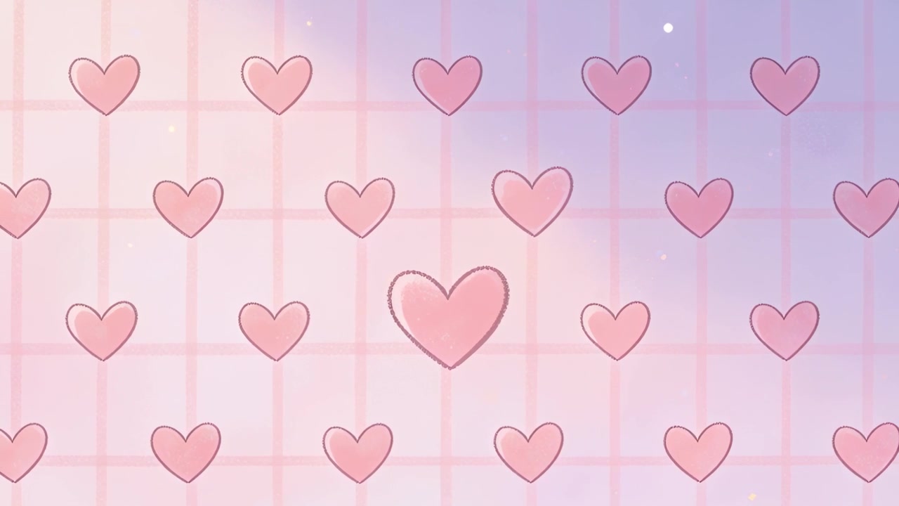 Starting frame sequence, tiled pink heart pattern enlarging central heart to draw focus
