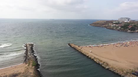 aerial view of rock in the sea riva town on the black sea coast at the asian side of istanbul, turkey