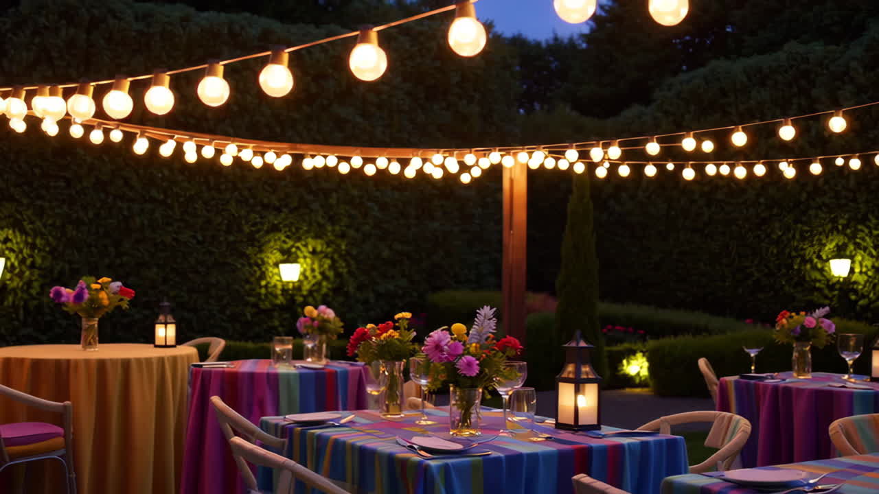 Outdoor Dinner Party Under String Lights