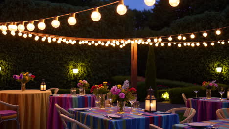 outdoor dinner party under string lights