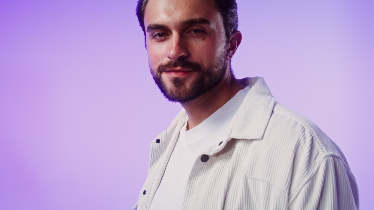 Images of a person wearing a corduroy button-down shirt