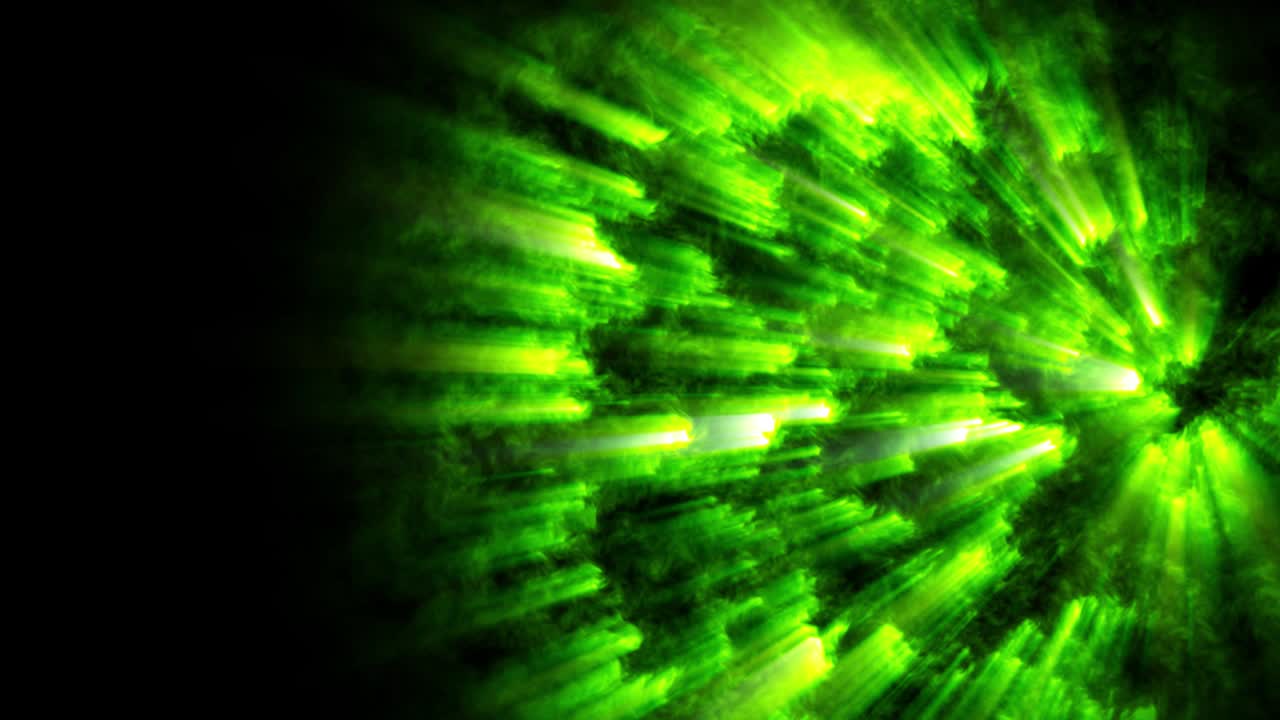 4k fondo de espacio en bucle abstracto como una estrella ardiente de la superficie de la cual emanan rayos. sustancia de ebullición de alta energía, bola mágica o bola de fuego. tema verde de ciencia ficción con rayos de luz 1