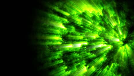 4k fondo de espacio en bucle abstracto como una estrella ardiente de la superficie de la cual emanan rayos. sustancia de ebullición de alta energía, bola mágica o bola de fuego. tema verde de ciencia ficción con rayos de luz 1