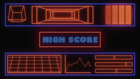 animación pantalla de videojuegos antiguos con palabras de alta puntuación escrita