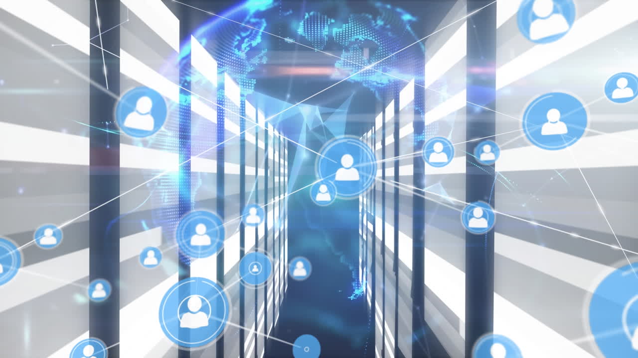 움직이는 기둥 위의 연결 네트워크의 애니메이션