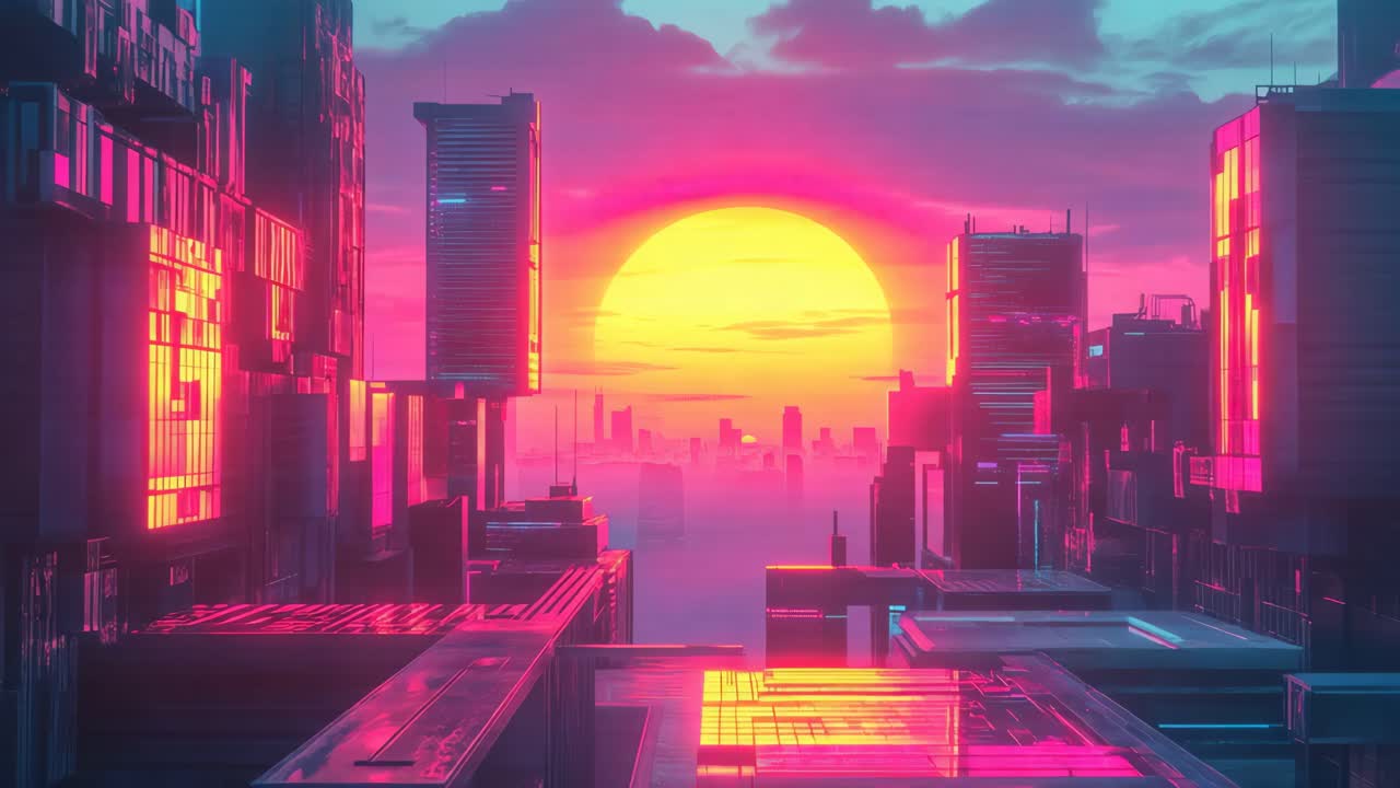 Cyberpunk Sunset Cityscape