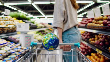woman shopping with earth in cart