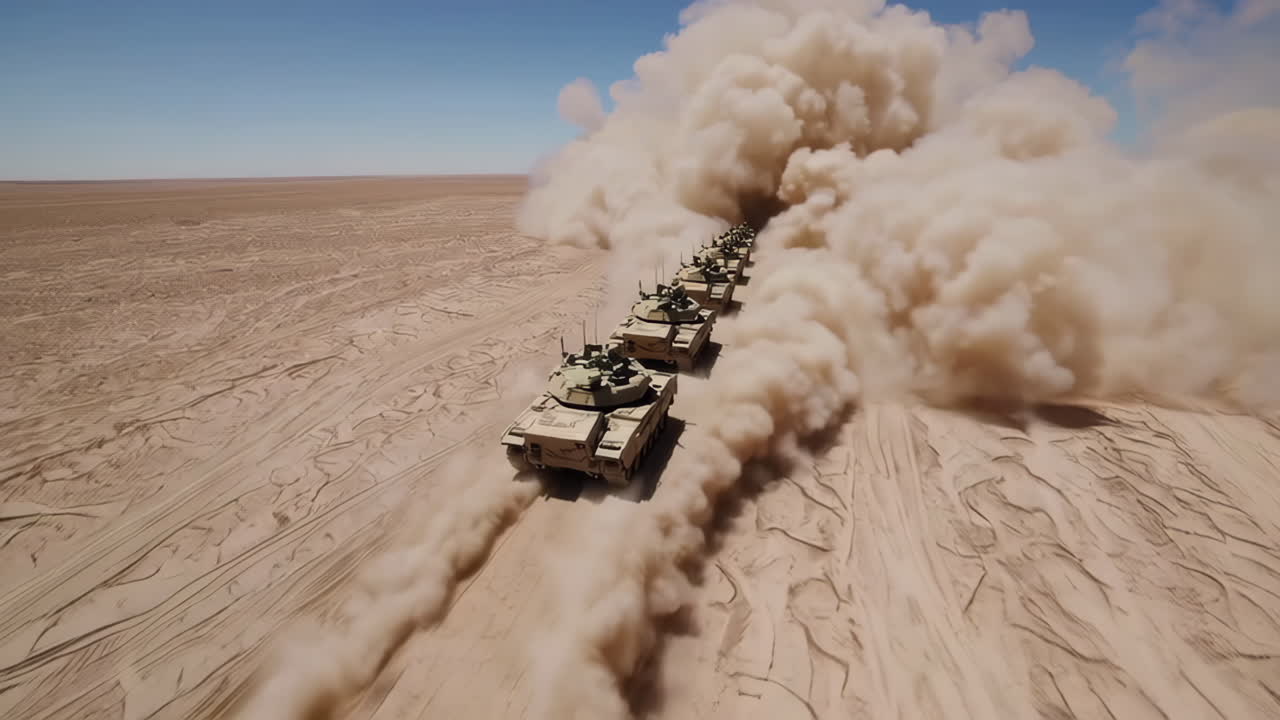 Carri armati militari in manovre nel deserto