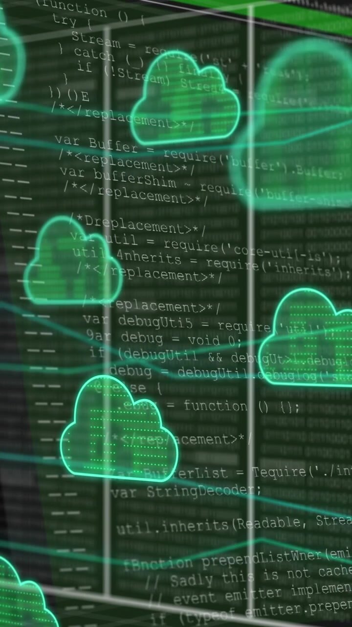 Animation of clouds, data processing over computer servers