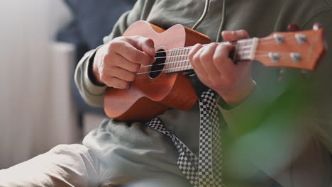 the hands of an unrecognizable man playing the ukelele 1