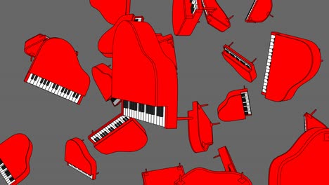 many red pianos on gray background.