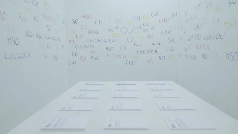 chemical formulas displayed in a white room