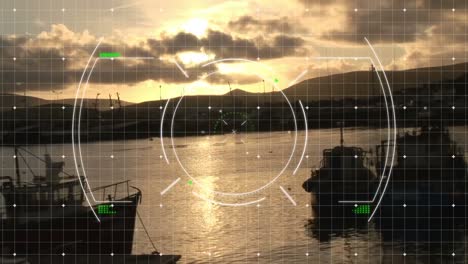 animación del escaneo del alcance y el procesamiento de datos sobre el paisaje
