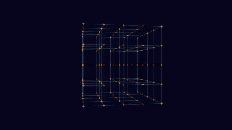 Kubeillusjon: 3D-gjengitt blå linjenettstruktur