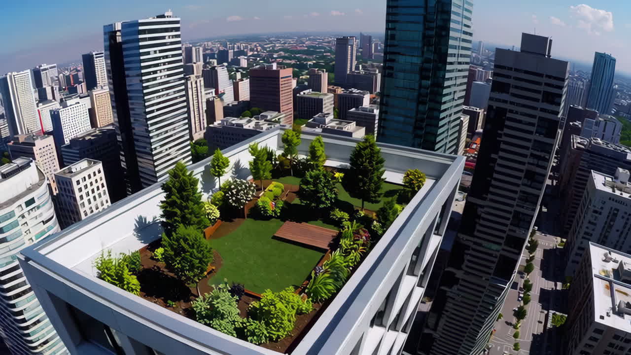 Jardín en la azotea de un rascacielos en la ciudad