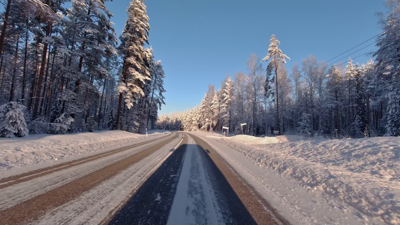 Finland's well-maintained winter roads helps daily commute driving POV