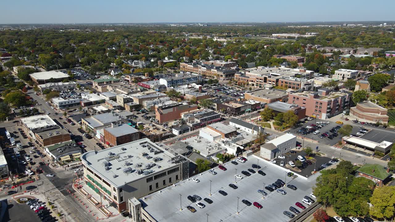 Aerial View of a Quaint Downtown Area in Autumn
