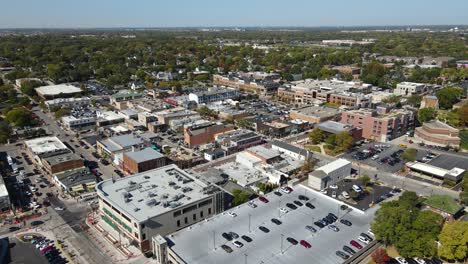 aerial view of a quaint downtown area in autumn