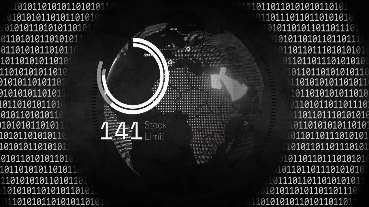 Animation of data processing and binary coding over globe