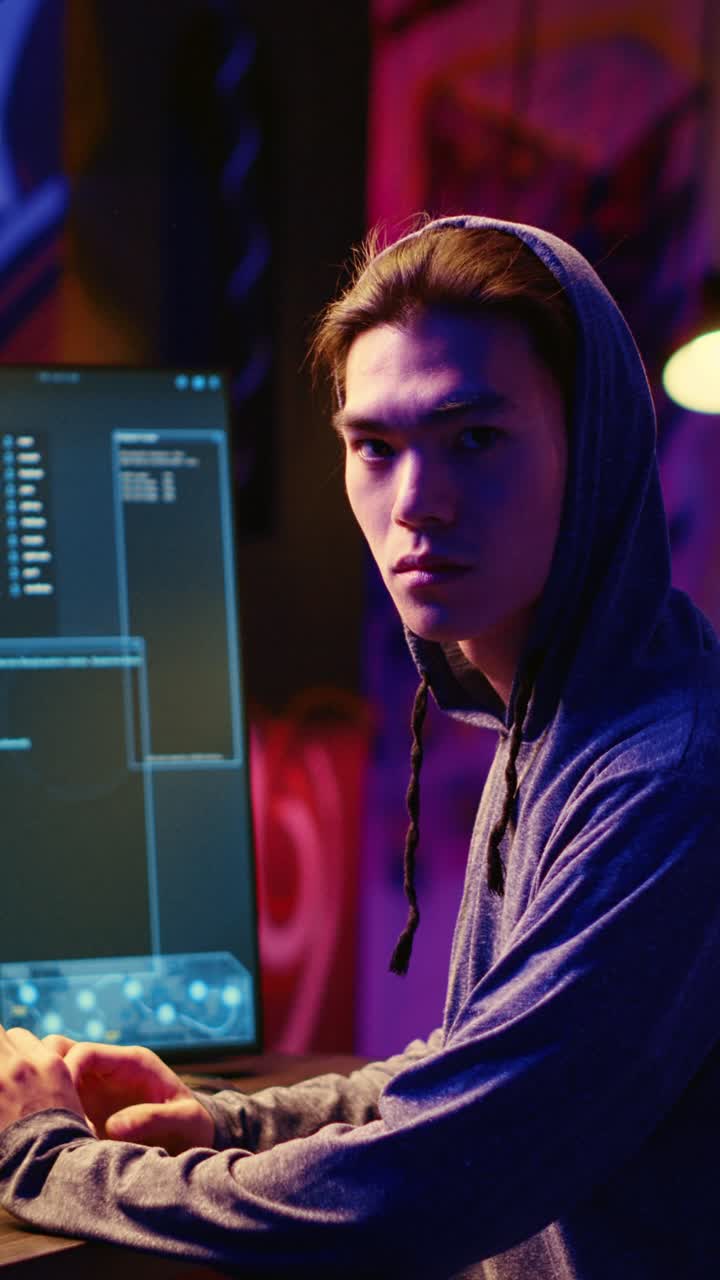 Vertical video Hacker building spyware software
