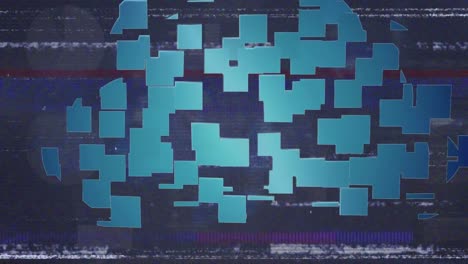 animación del efecto de glitch sobre el icono de la nube y el procesamiento de datos contra fondo azul
