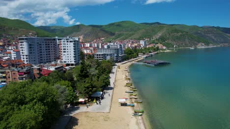 pogradec: a picturesque tourist destination with a promenade along the lake shoreline and refreshing blue waters