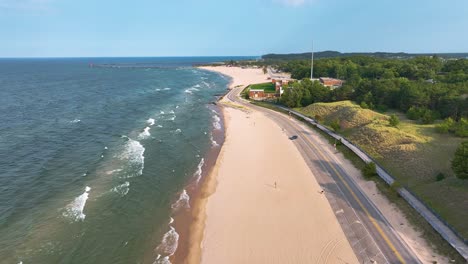 late summer winds pushing cresting waves in muskegon