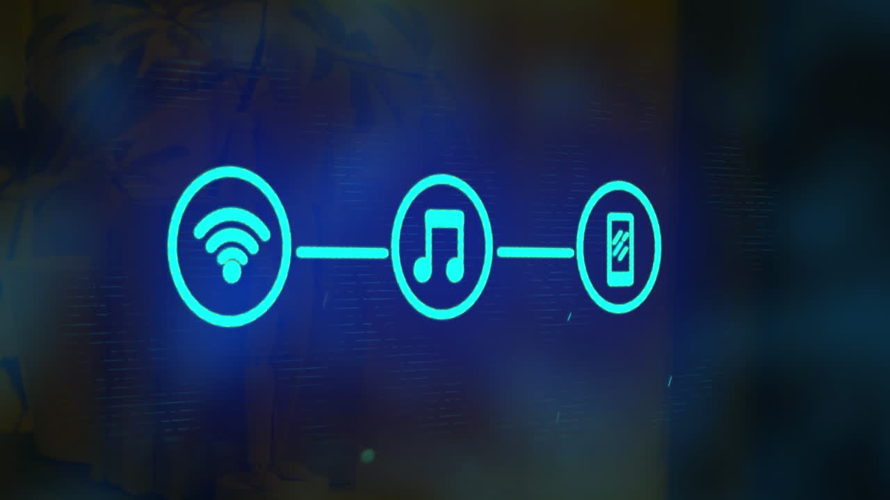 animação digital de uma rede de ícones digitais contra um fundo azul