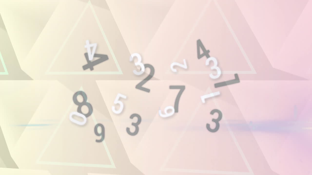 Animation of changing black and white numbers on light coloured triangles background