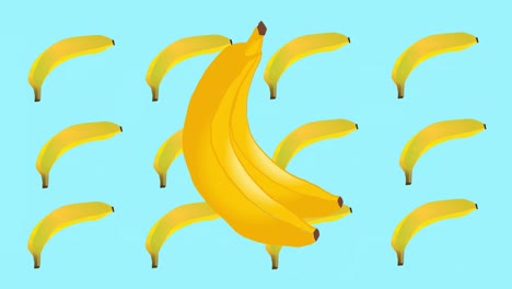 animation of single bananas floating on blue background