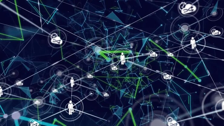 Animation of data processing over blue background