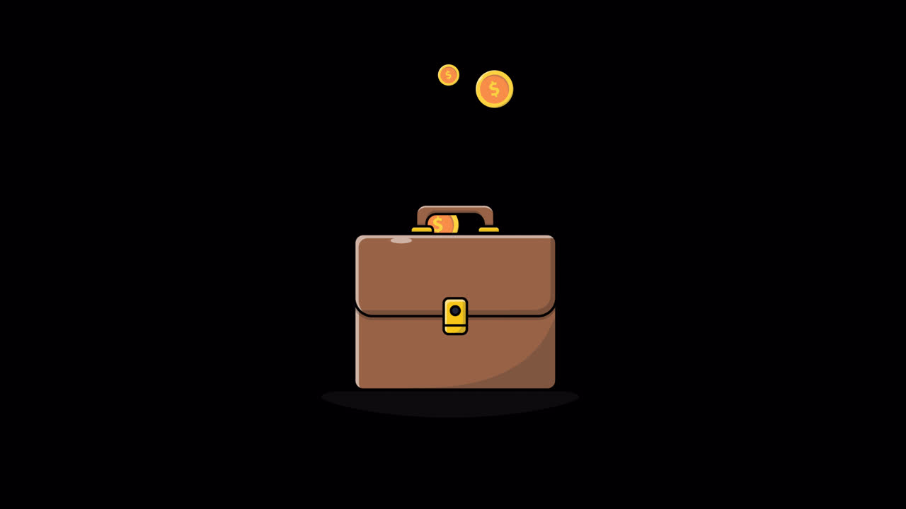 Dollar Coins Falling into a Briefcase Animation