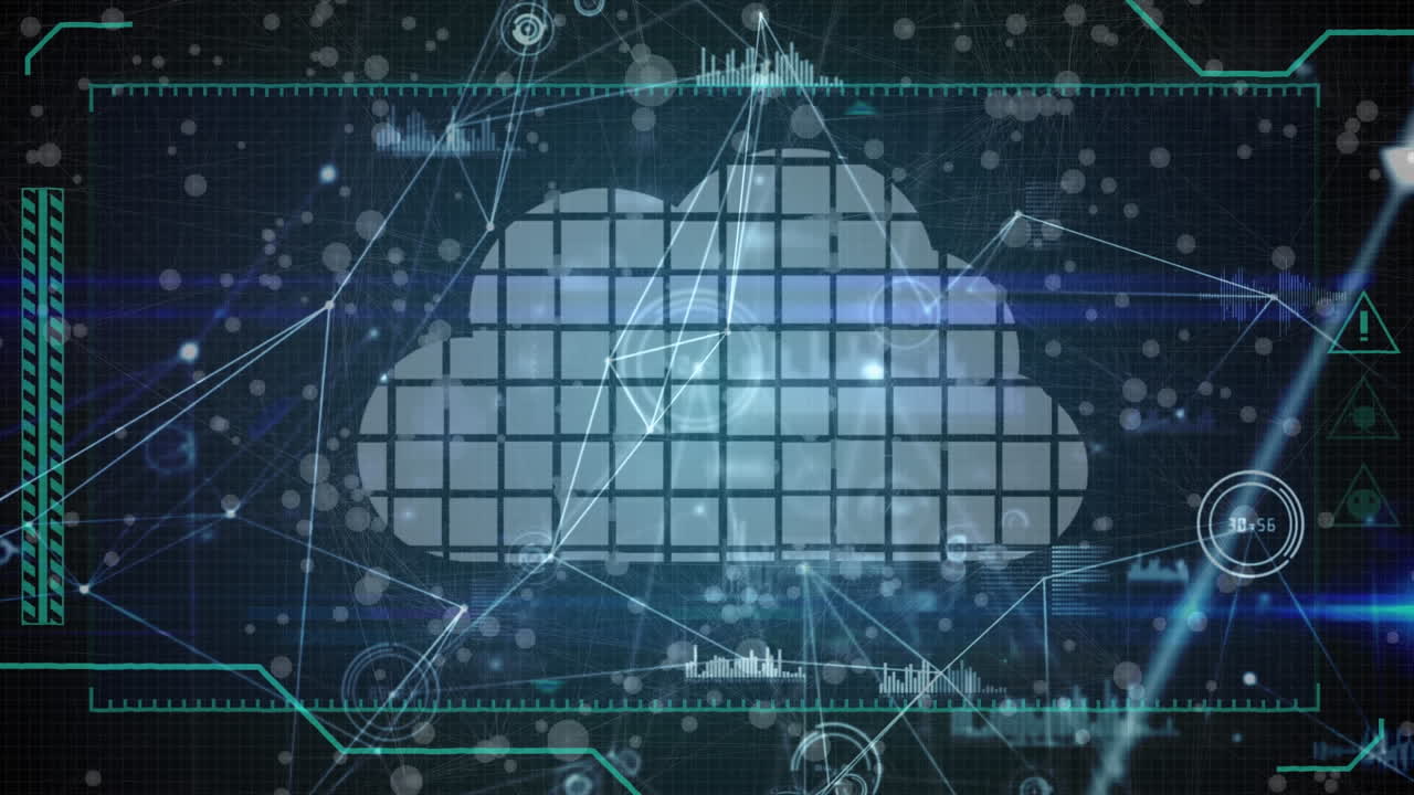 디지털 클라우드, 연결 네트워크 및 통계 기록의 애니메이션