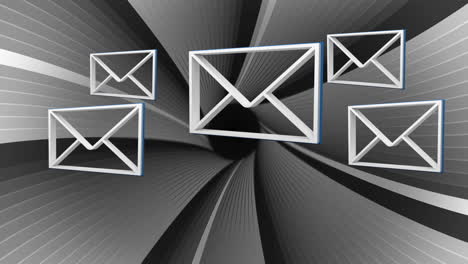 animation of digital email icons over grey patterned background