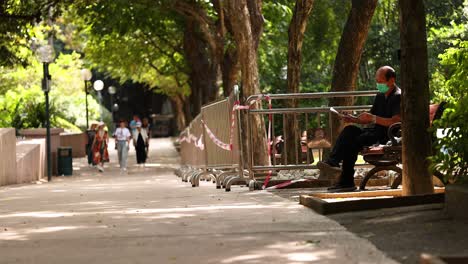 man reading in a park, social distancing