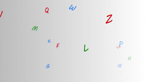 random letters with colors blue, green, red move towards the left in a vast empty space