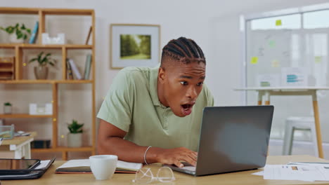 Black-man,-startup-and-celebration-with-laptop