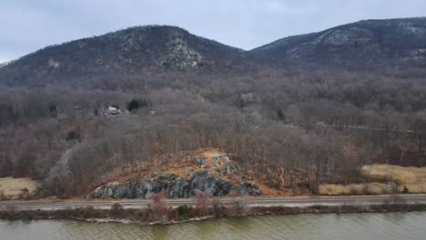 aerial drone footage of the appalachian mountains in new york state during winter