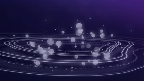 animation of spots of light floating over topography patterns against purple background