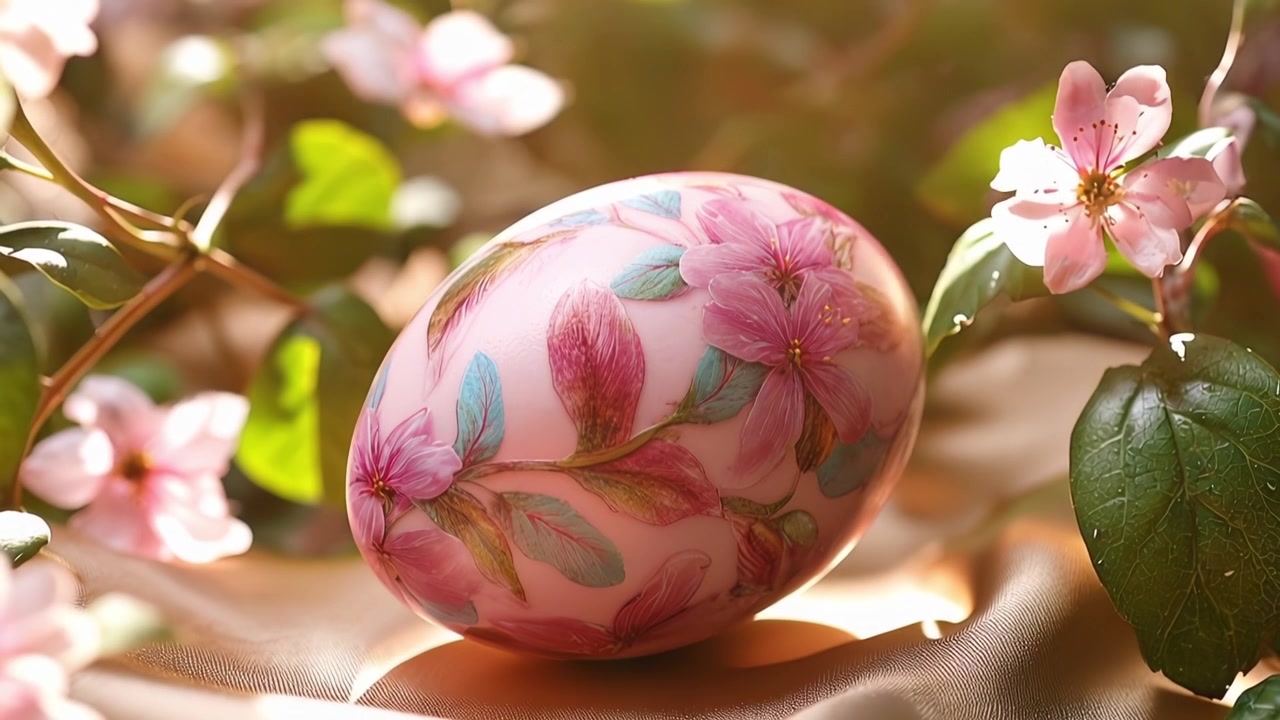 Delicate Floral Easter Egg Bathed in Warm Spring Light