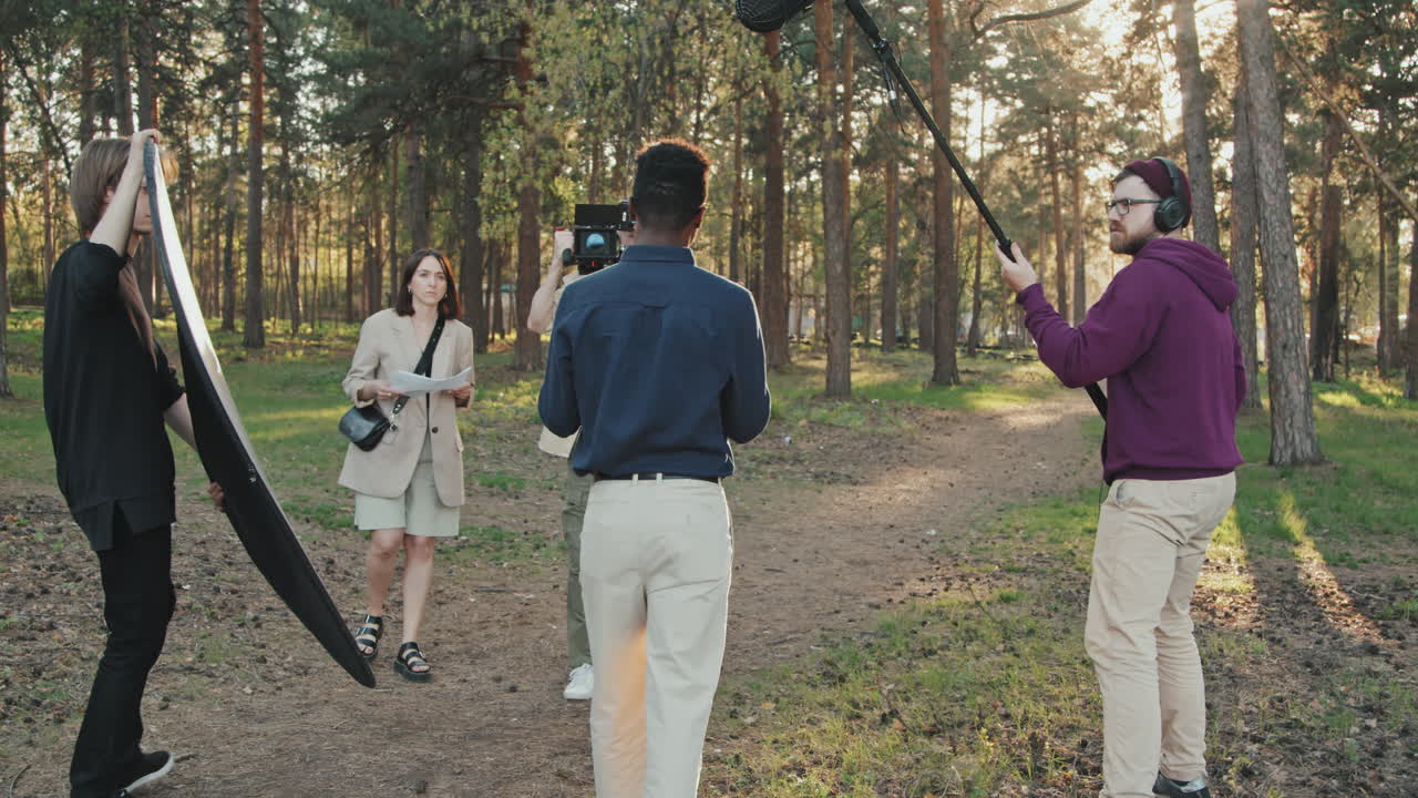 Filmmaking Process Outdoors In Forest