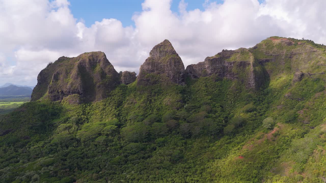 4K aerial of mountain ridges in Kauai, Hawaii, USA