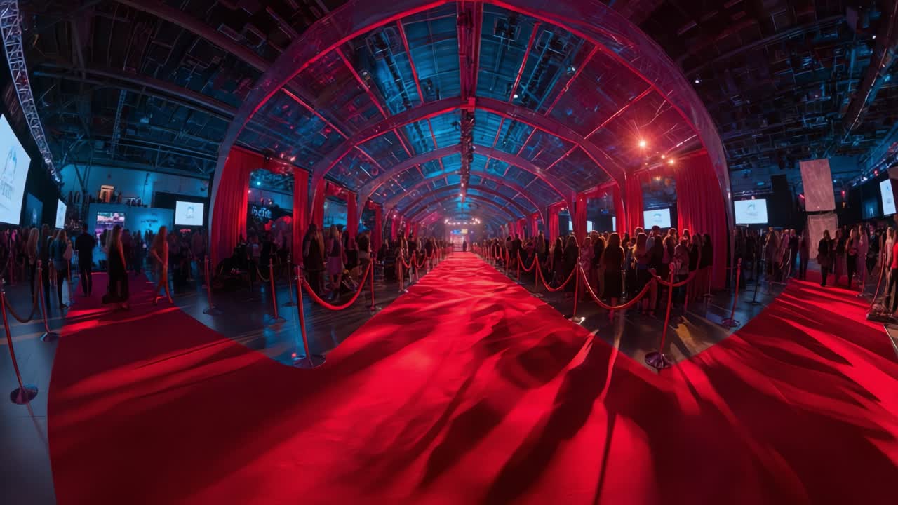 Glistening Red Carpet Surrounded by Glamorous Guests at a Lavish Event, Showcasing an Exquisite Venue Filled with Elegance, Sophistication, and Lights, Setting the Perfect Atmosphere for Celebrities and Attendees