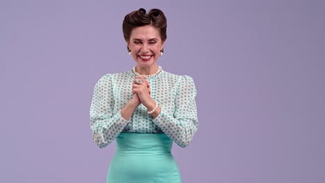 an elegant woman in retro style expressing joy and happiness