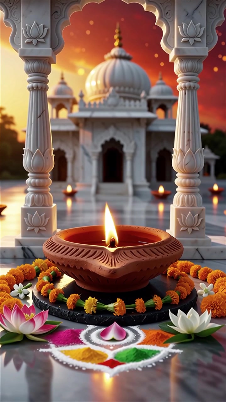 Sfondo del Festival Diwali con lanterne e decorazioni tradizionali Diyas.
